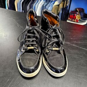 Womens Jimmy Choo Black High-Top Leather And Suede Sneakers. Size 40